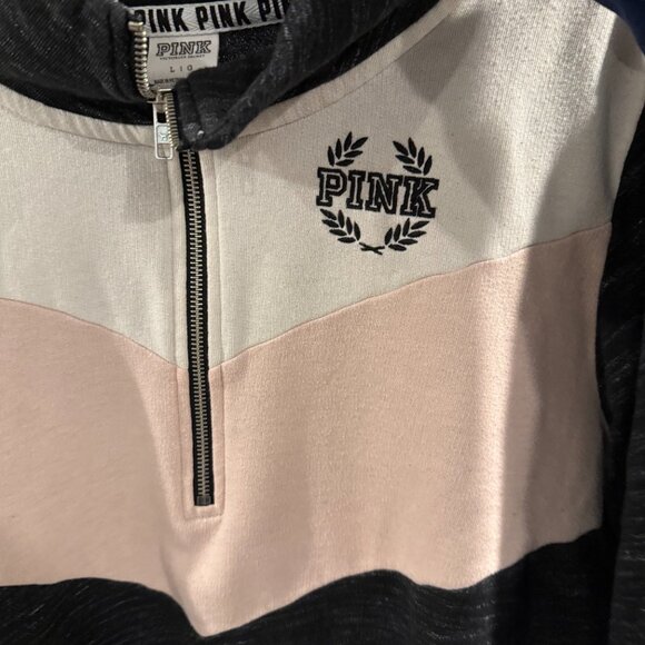 PINK by Victoria Secret Quarter Zip Sweatshirt Hoodie in Gray and Pink Large - Picture 3 of 5